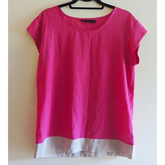 The Limited Tops - The Limited Women's Pink/White Solid Chiffon Layered Pullover Blouse M